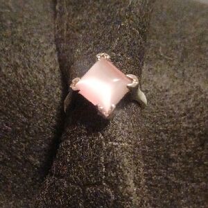 Cloudy Pink Stone Silver Ring Size 9